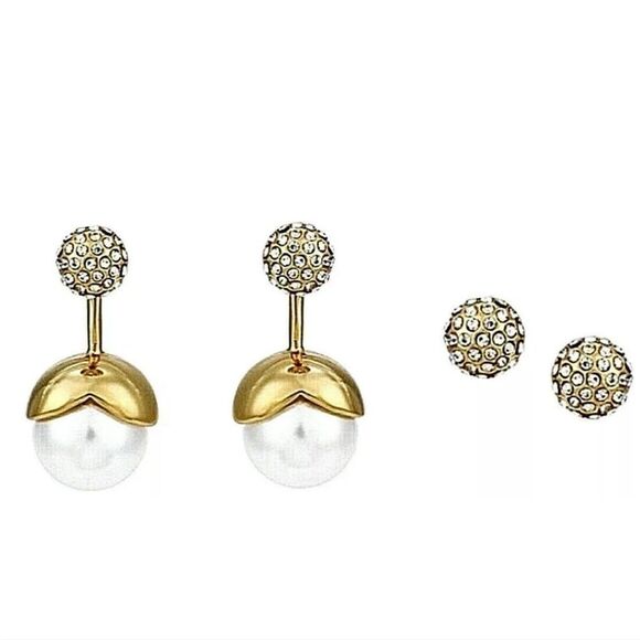 KATE SPADE FAUX PEARLPAVE'GOLD DAINTY SPARKLERS2-IN-1 EARRINGS MSRP $78.00 - Picture 4 of 14